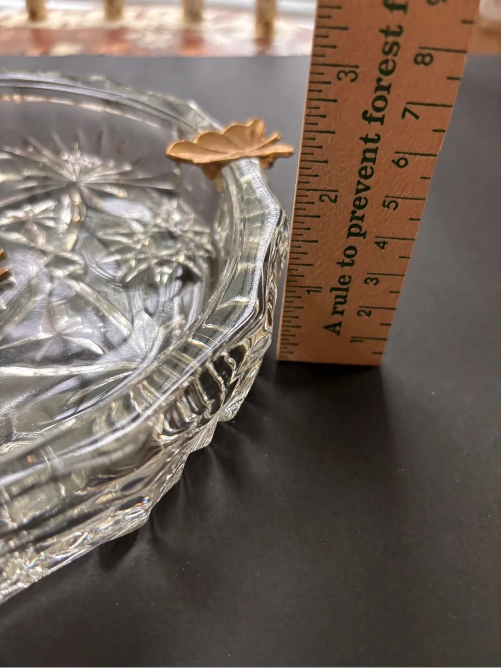 Vintage MCM Anchor Hocking Clear Glass Sunburst Pattern Ash with Gold Leaf acce
